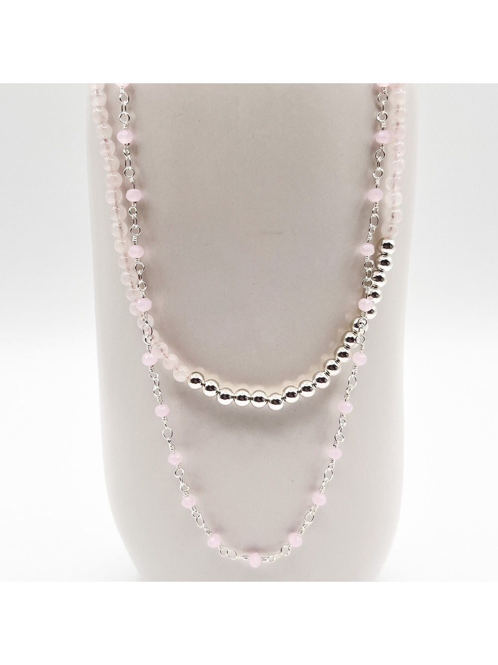 Rose quartz and sterling silver necklace set